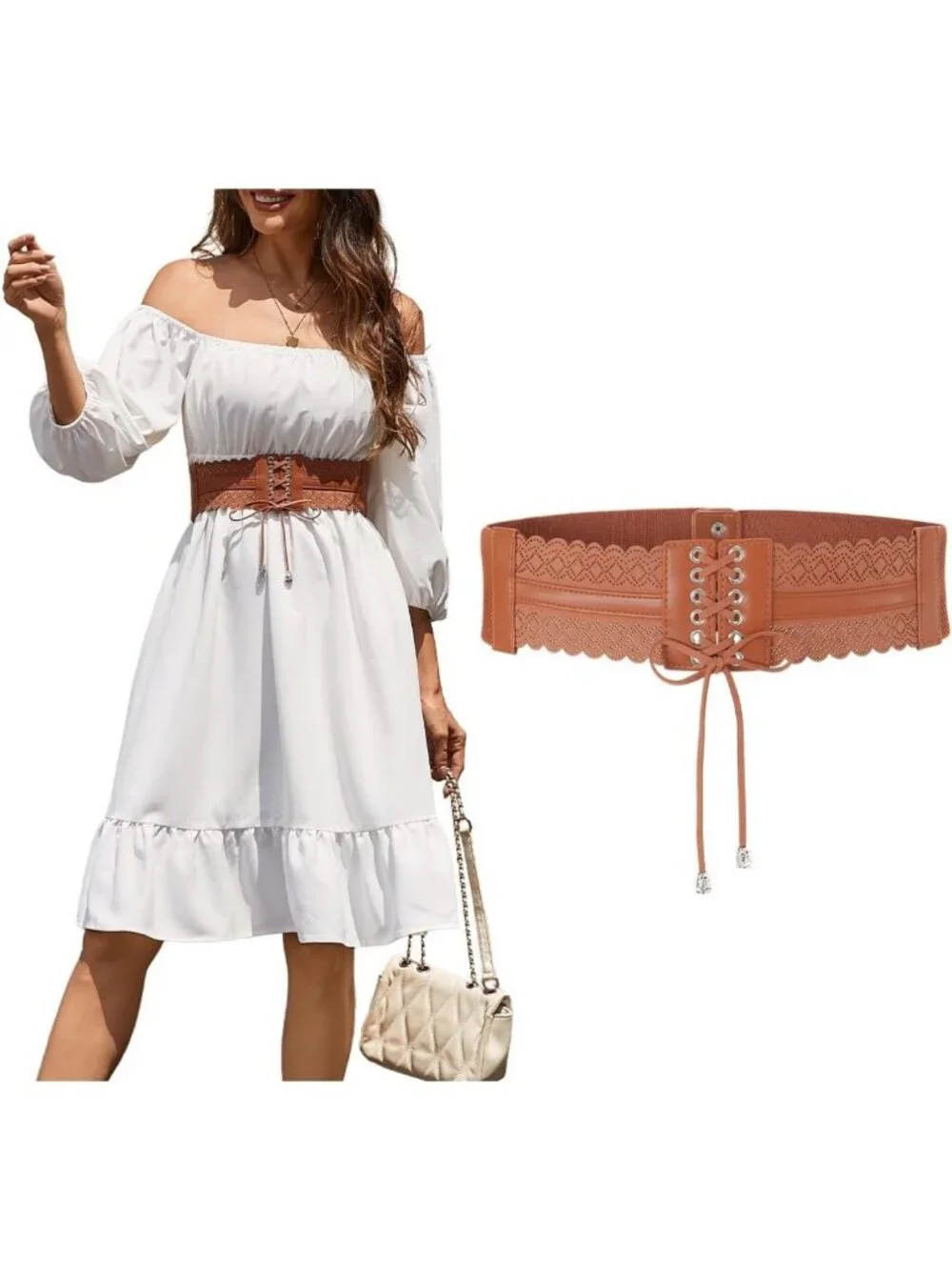 Elastic Corset Belt for Women - Lace-up Wide Waist Cincher for Halloween Costume